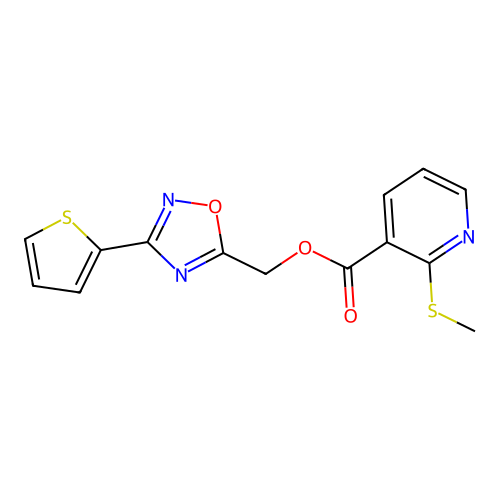 (3-(Thiophen-2-yl)-1,2,4-oxadiazol-5-yl)methyl 2-(methylthio)nicotinate structure