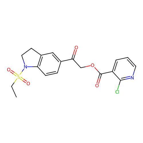 [2-(1-ethylsulfonyl-2,3-dihydroindol-5-yl)-2-oxoethyl] 2-chloropyridine-3-carboxylate structure