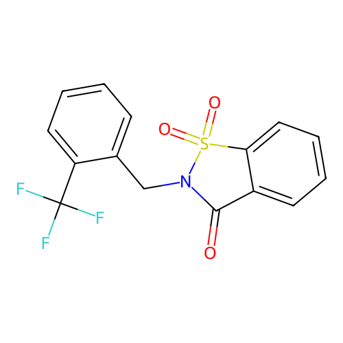 2-{[2-(trifluoromethyl)phenyl]methyl}-2,3-dihydro-1lambda6,2-benzothiazole-1,1,3-trione structure