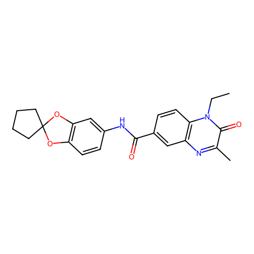 1-Ethyl-3-methyl-2-oxo-N-(spiro[benzo[d][1,3]dioxole-2,1'-cyclopentan]-5-yl)-1,2-dihydroquinoxaline-6-carboxamide structure