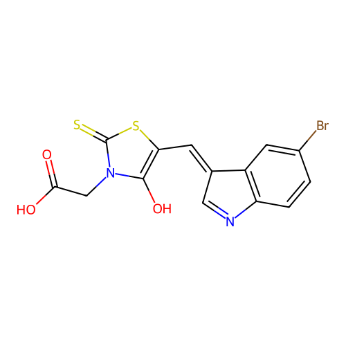 2-[5-[(5-bromo-1H-indol-3-yl)methylidene]-4-oxo-2-sulfanylidene-thiazolidin-3-yl]acetic acid structure