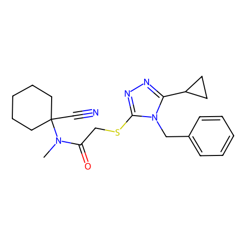 2-[(4-benzyl-5-cyclopropyl-1,2,4-triazol-3-yl)sulfanyl]-N-(1-cyanocyclohexyl)-N-methylacetamide structure