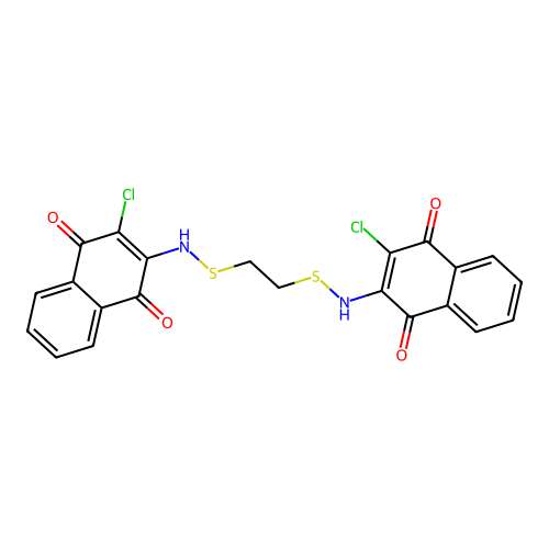 2,2'-[Ethane-1,2-diylbis(sulfanediylimino)]bis(3-chloronaphthalene-1,4-dione) structure