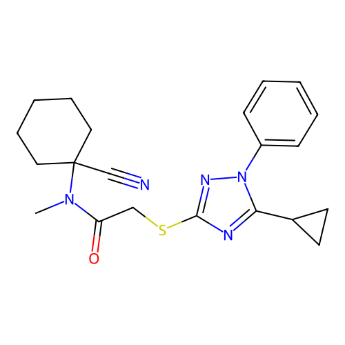 N-(1-cyanocyclohexyl)-2-[(5-cyclopropyl-1-phenyl-1,2,4-triazol-3-yl)sulfanyl]-N-methylacetamide structure
