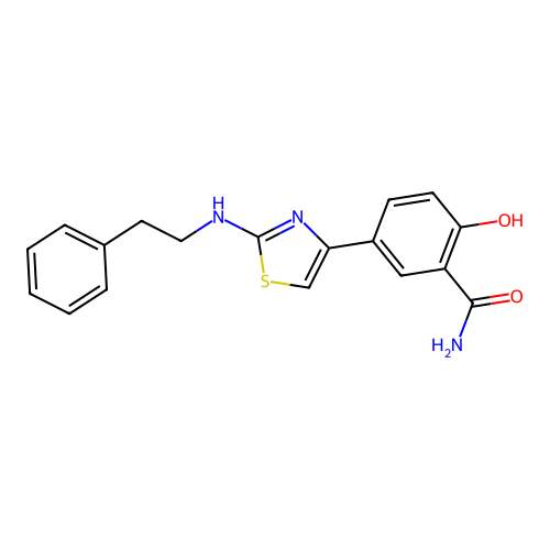 2-Hydroxy-5-[2-(2-phenylethylamino)-1,3-thiazol-4-yl]benzamide structure