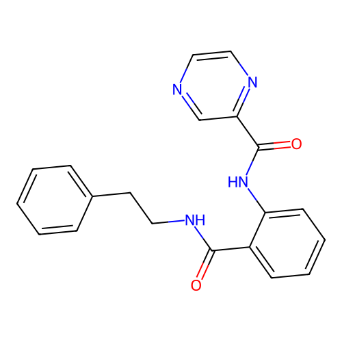 N-[2-(2-phenylethylcarbamoyl)phenyl]pyrazine-2-carboxamide structure