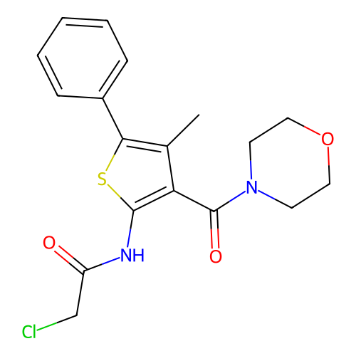 2-chloro-N-[4-methyl-3-(morpholine-4-carbonyl)-5-phenylthiophen-2-yl]acetamide structure