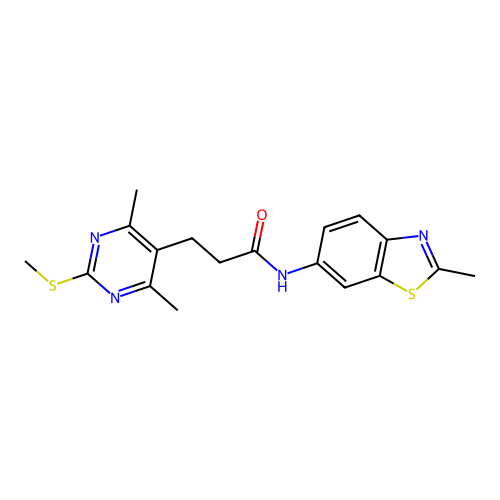 3-[4,6-dimethyl-2-(methylsulfanyl)pyrimidin-5-yl]-N-(2-methyl-1,3-benzothiazol-6-yl)propanamide structure