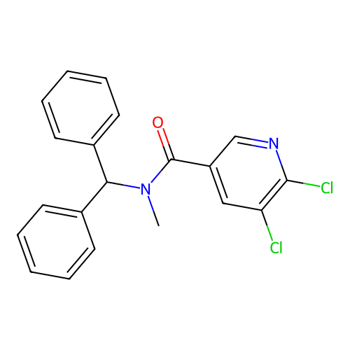 5,6-dichloro-N-(diphenylmethyl)-N-methylpyridine-3-carboxamide structure