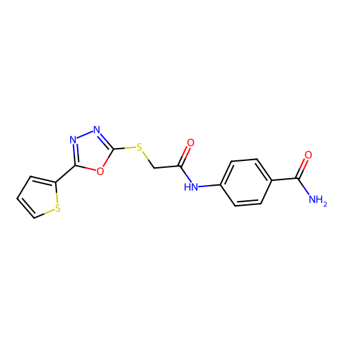 4-(2-{[5-(Thiophen-2-yl)-1,3,4-oxadiazol-2-yl]sulfanyl}acetamido)benzamide structure