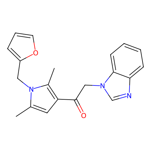 2-(1H-1,3-benzodiazol-1-yl)-1-{1-[(furan-2-yl)methyl]-2,5-dimethyl-1H-pyrrol-3-yl}ethan-1-one structure