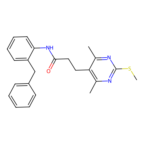 N-(2-benzylphenyl)-3-[4,6-dimethyl-2-(methylsulfanyl)pyrimidin-5-yl]propanamide structure