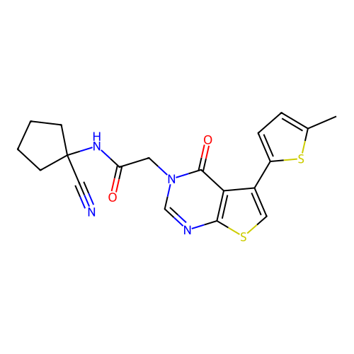 N-(1-cyanocyclopentyl)-2-[5-(5-methylthiophen-2-yl)-4-oxo-3H,4H-thieno[2,3-d]pyrimidin-3-yl]acetamide structure