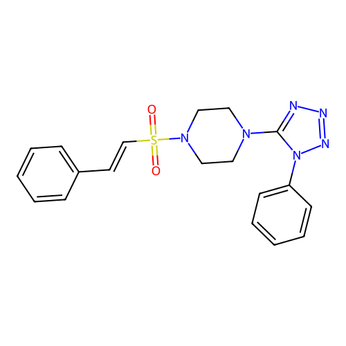 1-(1-phenyl-1H-1,2,3,4-tetrazol-5-yl)-4-(2-phenylethenesulfonyl)piperazine structure