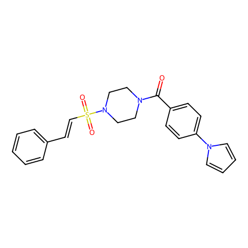 1-(2-phenylethenesulfonyl)-4-[4-(1H-pyrrol-1-yl)benzoyl]piperazine structure