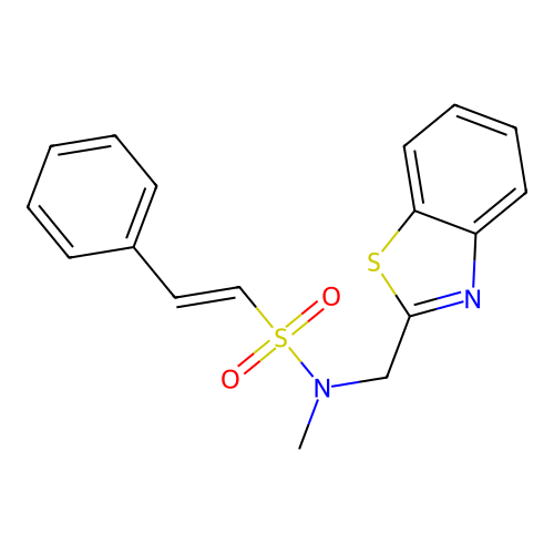 N-[(1,3-benzothiazol-2-yl)methyl]-N-methyl-2-phenylethene-1-sulfonamide structure