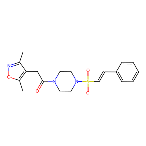 2-(3,5-dimethyl-1,2-oxazol-4-yl)-1-[4-(2-phenylethenesulfonyl)piperazin-1-yl]ethan-1-one structure