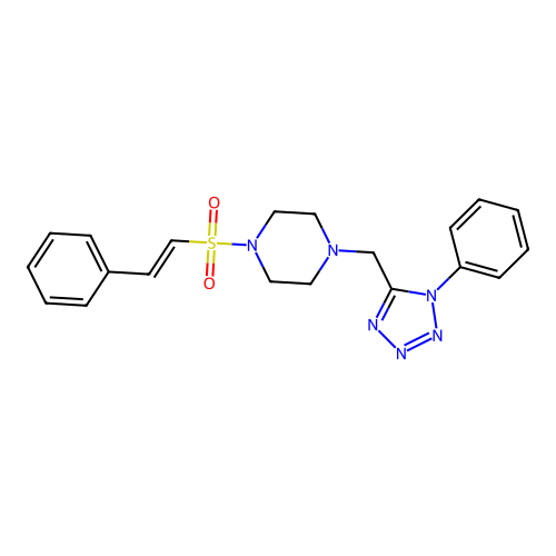 1-[(1-phenyl-1H-1,2,3,4-tetrazol-5-yl)methyl]-4-(2-phenylethenesulfonyl)piperazine structure