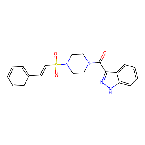 3-[4-(2-phenylethenesulfonyl)piperazine-1-carbonyl]-1H-indazole structure