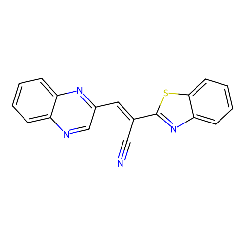 (2E)-2-benzothiazol-2-yl-3-quinoxalin-2-ylprop-2-enenitrile structure