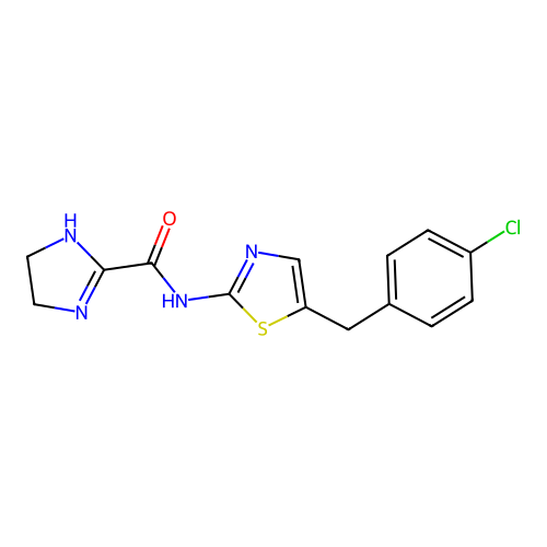 N-[5-(4-chlorobenzyl)-1,3-thiazol-2-yl]-4,5-dihydro-1H-imidazole-2-carboxamide structure