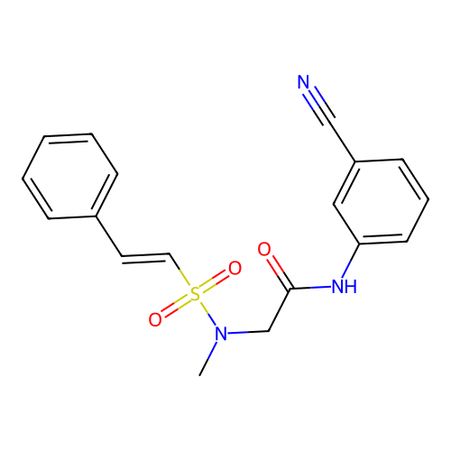 N-(3-cyanophenyl)-2-[methyl-[(E)-2-phenylethenyl]sulfonylamino]acetamide structure