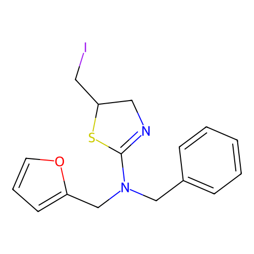 N-benzyl-N-(2-furylmethyl)-N-[5-(iodomethyl)-4,5-dihydro-1,3-thiazol-2-yl]amine structure