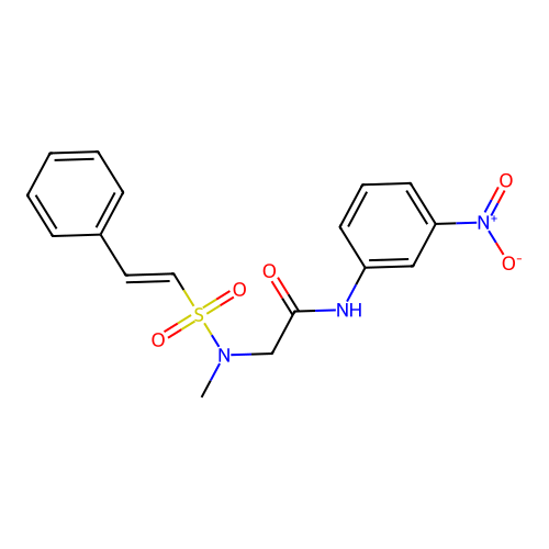 2-(N-methyl-2-phenylethenesulfonamido)-N-(3-nitrophenyl)acetamide structure