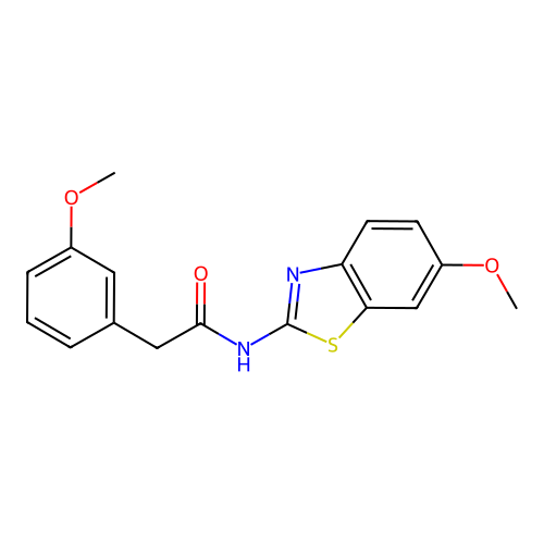 N-(6-methoxy-1,3-benzothiazol-2-yl)-2-(3-methoxyphenyl)acetamide structure