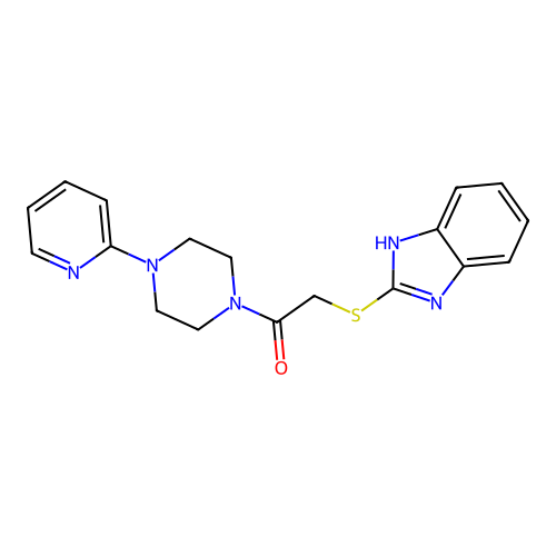2-((1H-benzo[d]imidazol-2-yl)thio)-1-(4-(pyridin-2-yl)piperazin-1-yl)ethanone structure