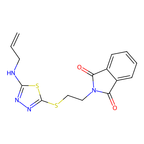 2-[2-[[5-(prop-2-enylamino)-1,3,4-thiadiazol-2-yl]sulfanyl]ethyl]isoindole-1,3-dione structure
