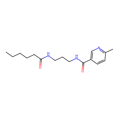 N-[3-(hexanoylamino)propyl]-6-methylpyridine-3-carboxamide structure