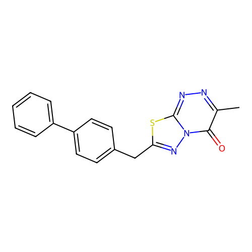7-(biphenyl-4-ylmethyl)-3-methyl-4H-[1,3,4]thiadiazolo[2,3-c][1,2,4]triazin-4-one structure