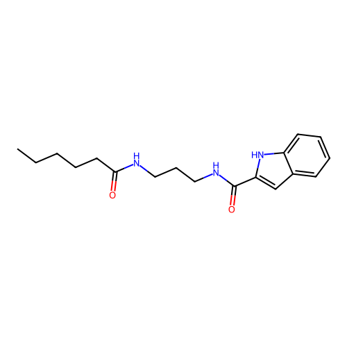 N-[3-(hexanoylamino)propyl]-1H-indole-2-carboxamide structure