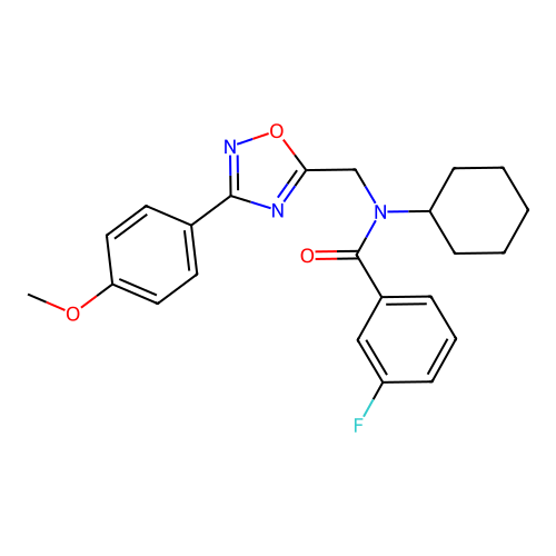 N-Cyclohexyl-3-fluoro-N-((3-(4-methoxyphenyl)-1,2,4-oxadiazol-5-yl)methyl)benzamide structure