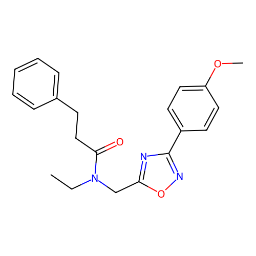 N-ethyl-N-[[3-(4-methoxyphenyl)-1,2,4-oxadiazol-5-yl]methyl]-3-phenylpropanamide structure