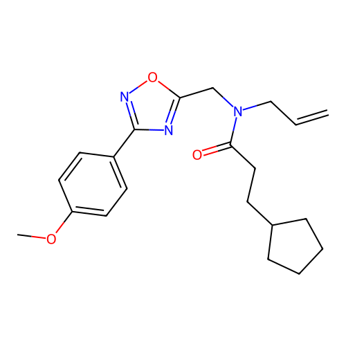 3-cyclopentyl-N-[[3-(4-methoxyphenyl)-1,2,4-oxadiazol-5-yl]methyl]-N-prop-2-enylpropanamide structure