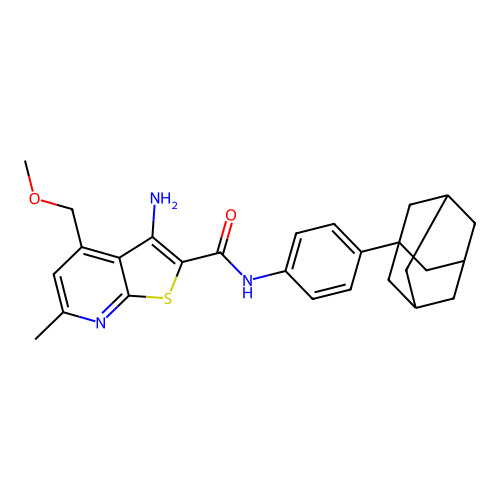 3-amino-4-(methoxymethyl)-6-methyl-N-[4-(tricyclo[3.3.1.1~3,7~]dec-1-yl)phenyl]thieno[2,3-b]pyridine-2-carboxamide structure