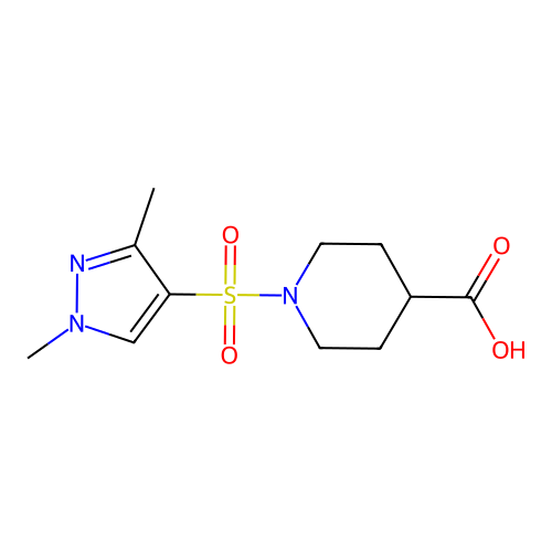 1-[(1,3-dimethyl-1H-pyrazol-4-yl)sulfonyl]piperidine-4-carboxylic acid structure