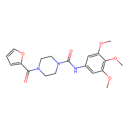 4-(furan-2-carbonyl)-N-(3,4,5-trimethoxyphenyl)piperazine-1-carboxamide structure