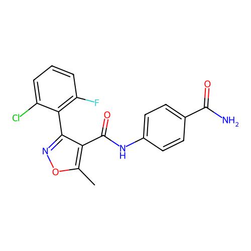 N-(4-carbamoylphenyl)-3-(2-chloro-6-fluorophenyl)-5-methyl-1,2-oxazole-4-carboxamide structure