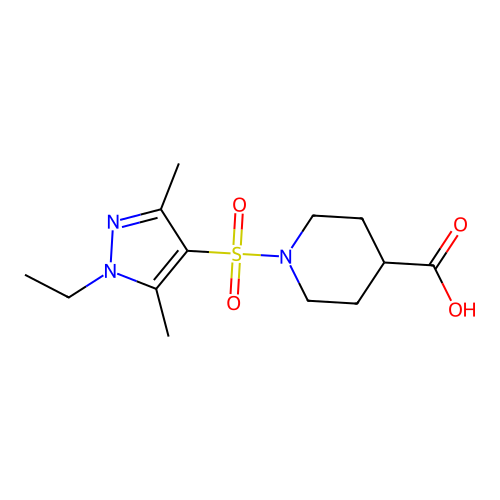 1-[(1-ethyl-3,5-dimethyl-1H-pyrazol-4-yl)sulfonyl]piperidine-4-carboxylic acid structure