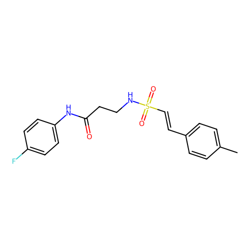 N-(4-fluorophenyl)-3-[2-(4-methylphenyl)ethenesulfonamido]propanamide structure