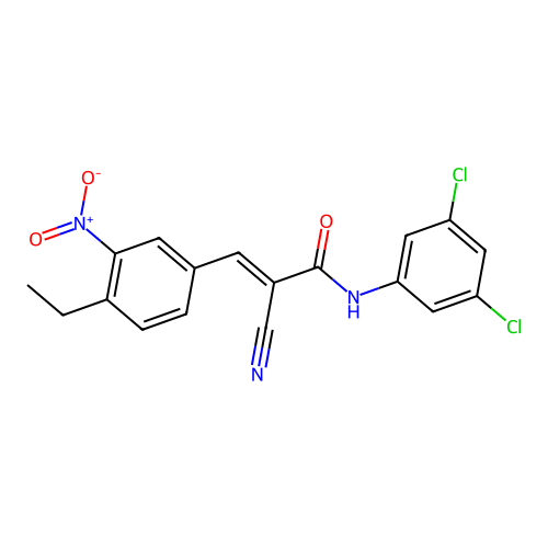 (E)-2-cyano-N-(3,5-dichlorophenyl)-3-(4-ethyl-3-nitrophenyl)prop-2-enamide structure