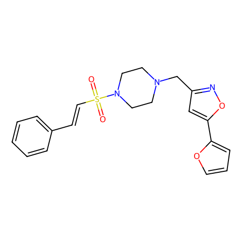 1-{[5-(Furan-2-yl)-1,2-oxazol-3-yl]methyl}-4-(2-phenylethenesulfonyl)piperazine structure
