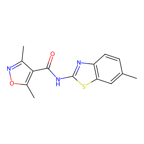 3,5-dimethyl-N-(6-methyl-1,3-benzothiazol-2-yl)-1,2-oxazole-4-carboxamide structure
