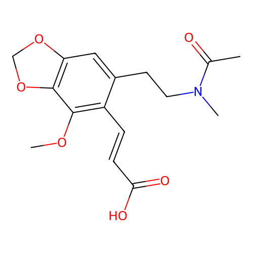 (E)-3-(4-methoxy-6-(2-(N-methylacetamido)ethyl)benzo[d][1,3]dioxol-5-yl)acrylic acid structure
