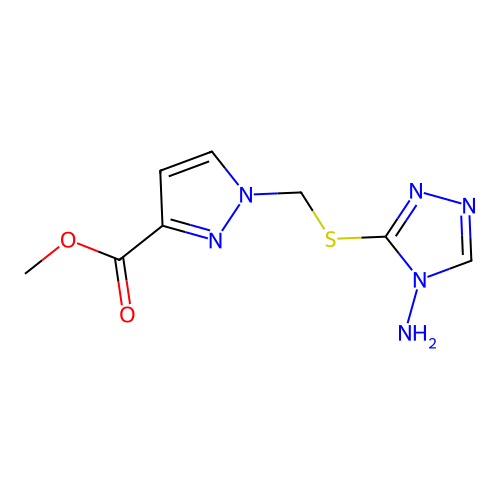 Methyl 1-(((4-amino-4H-1,2,4-triazol-3-yl)thio)methyl)-1H-pyrazole-3-carboxylate structure