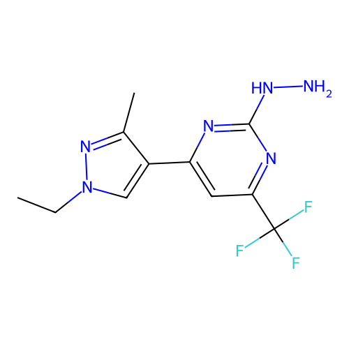 4-(1-ethyl-3-methyl-1H-pyrazol-4-yl)-2-hydrazino-6-(trifluoromethyl)pyrimidine structure