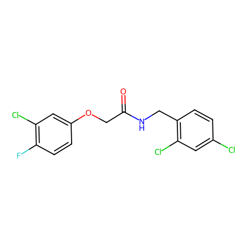 2-(3-chloro-4-fluorophenoxy)-N-(2,4-dichlorobenzyl)acetamide structure
